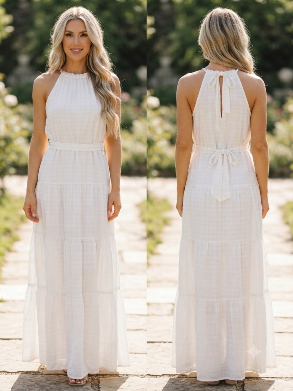 New York & Company Cream Halter Tie-Back Maxi Dress A3-024